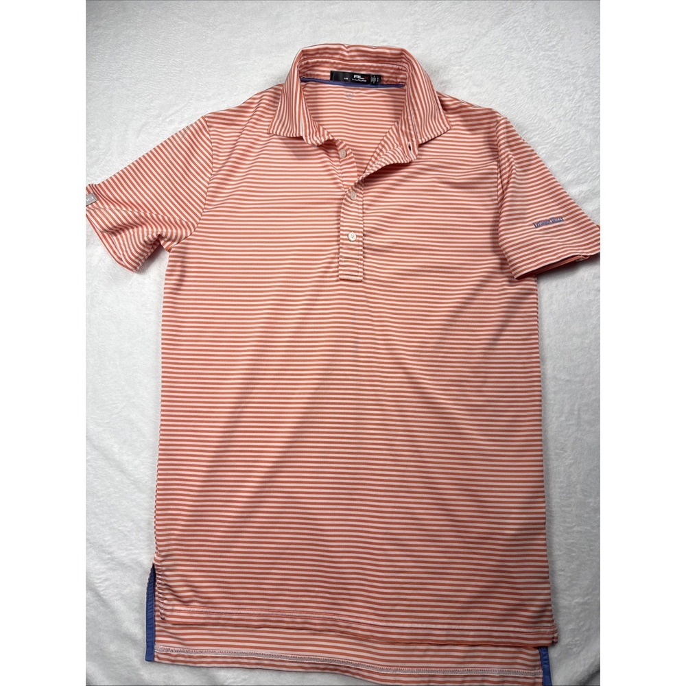 RLX Ralph Lauren Polo Shirt Men S Orange White Striped Wicking Indian Hills CC